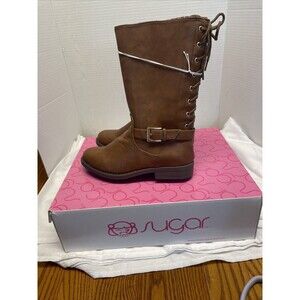 Sugar Girls High Brown Boots Buckle Zipper Glitter Laces Western, Cowgirl New